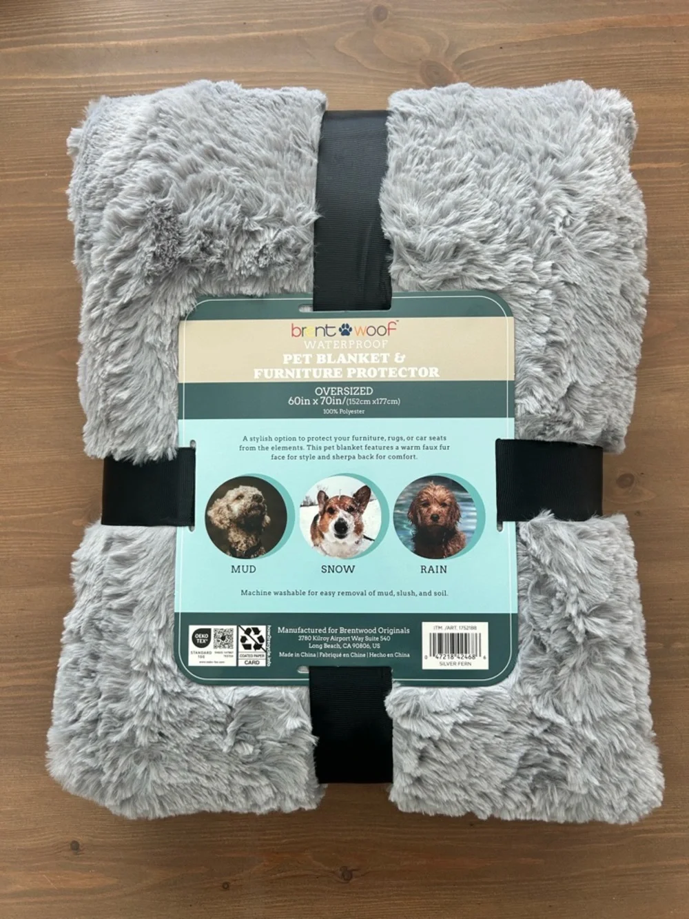 Brent + Woof Plush Waterproof Pet Blanket - Gray